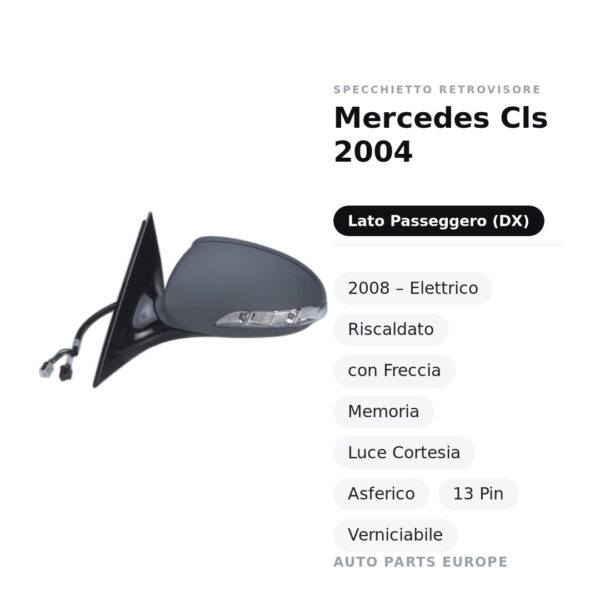 Specchietto Retrovisore Destro Mercedes Cls 2004-2008 – Elettrico, Riscaldato, con Freccia, Memoria, Luce Cortesia
