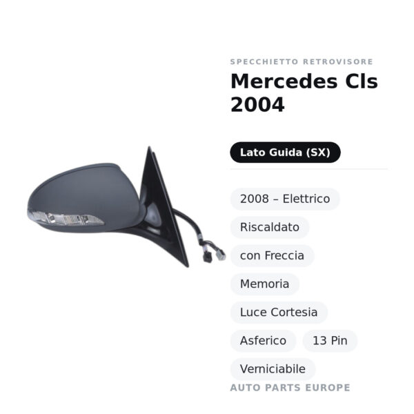 Außenspiegel Links Mercedes Cls 2004-2008 – Elektrisch, Beheizt, mit Blinker, Speicher, Innenleuchte, Asphärisch, 13-polig