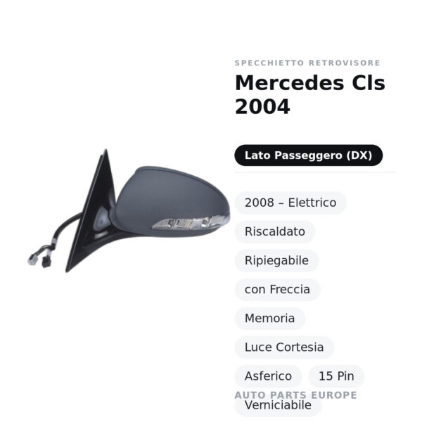 Außenspiegel Rechts Mercedes Cls 2004-2008 – Elektrisch, Beheizt, Klappbar, mit Blinker, Memory, Innenleuchte, Asphärisch