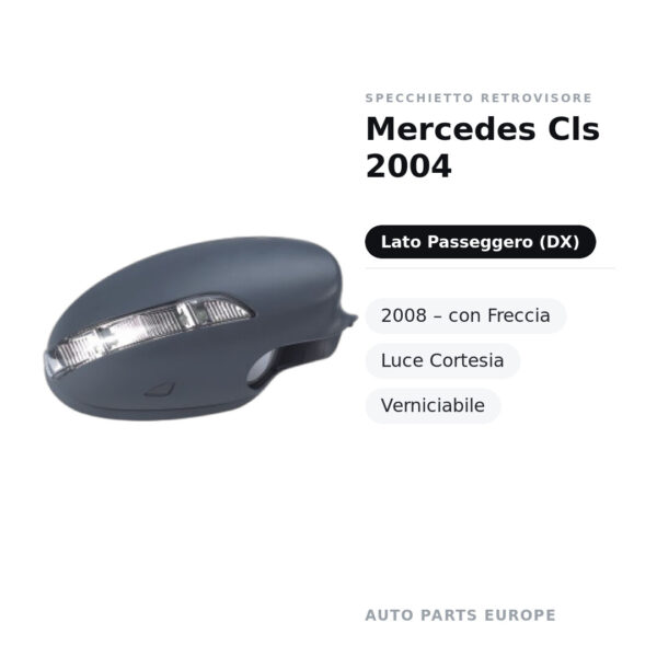Calotta Specchietto Retrovisore Destro Mercedes Cls 2004-2008 – Verniciabile, con foro fanale freccia, con luce di cortesia