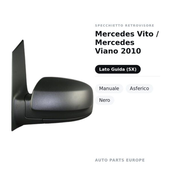 Außenspiegel Links Mercedes Vito / Mercedes Viano 2010 – Manuell, Asphärisch, Schwarz – Bild 2