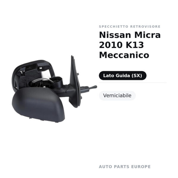 Specchietto Retrovisore Sinistro Nissan Micra 2010 K13 Meccanico – Verniciabile – foto 2