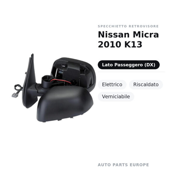 Außenspiegel Rechts Nissan Micra 2010 K13 – Elektrisch, Beheizbar, Lackierbar – Bild 2
