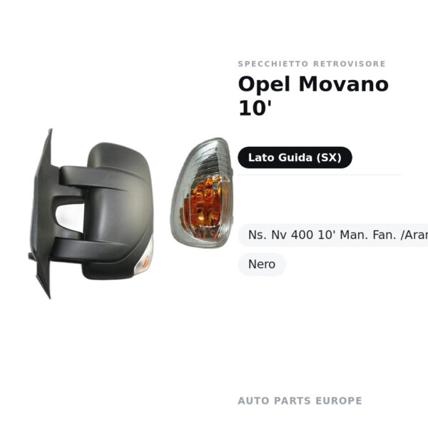 Außenspiegel Links Opel Movano 2010 / Nissan NV400 2010 – Manuell, mit Blinker Orange, 2 Pin, Schwarz – Bild 2