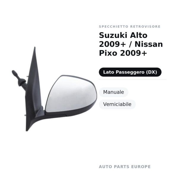 Specchietto Retrovisore Destro Suzuki Alto 2009+ / Nissan Pixo 2009+ – Manuale, Verniciabile – foto 2