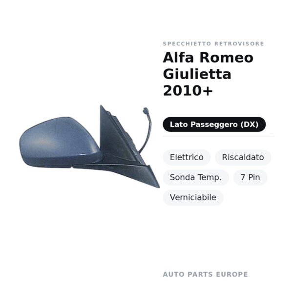 Außenspiegel Rechts Alfa Romeo Giulietta 2010+ – Elektrisch, Beheizt, Temperatursensor, 7-polig, Lackierbar – Bild 2