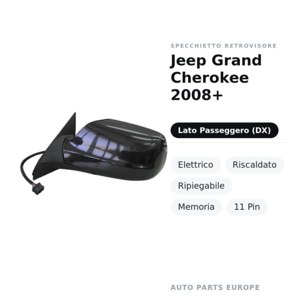 Außenspiegel Rechts Jeep Grand Cherokee 2008+ – Elektrisch, Beheizt, Klappbar, Memory, 11-polig – Bild 2