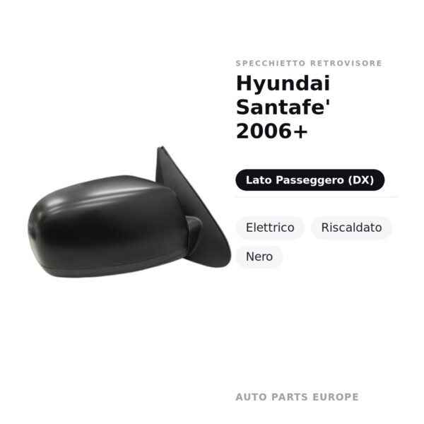 Specchietto Retrovisore Destro Hyundai Santafe’ 2006+ – Elettrico, Riscaldato, Nero – foto 2
