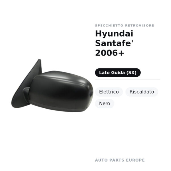 Specchietto Retrovisore Sinistro Hyundai Santafe’ 2006+ – Elettrico, Riscaldato, Nero – foto 2