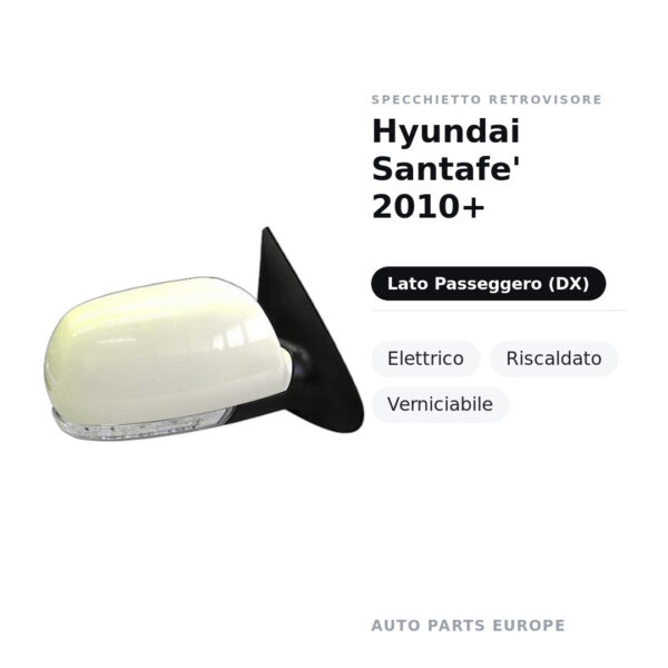 Specchietto Retrovisore Destro Hyundai Santafe’ 2010+ – Elettrico, Riscaldato, Verniciabile – foto 2