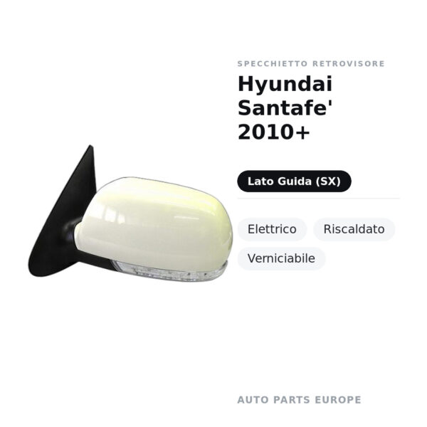 Specchietto Retrovisore Sinistro Hyundai Santafe’ 2010+ – Elettrico, Riscaldato, Verniciabile – foto 2