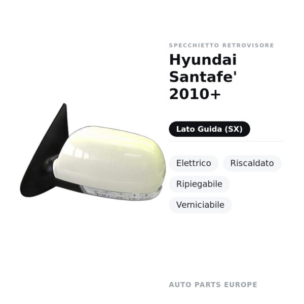 Specchietto Retrovisore Sinistro Hyundai Santafe’ 2010+ – Elettrico, Riscaldato, Ripiegabile, Verniciabile – foto 2