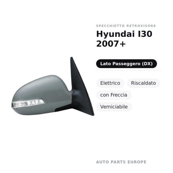 Specchietto Retrovisore Destro Hyundai I30 2007+ – Elettrico, Riscaldato, con Freccia, Verniciabile – foto 2