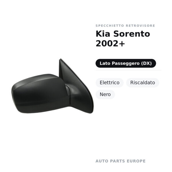Specchietto Retrovisore Destro Kia Sorento 2002+ – Elettrico, Riscaldato, Nero – foto 2