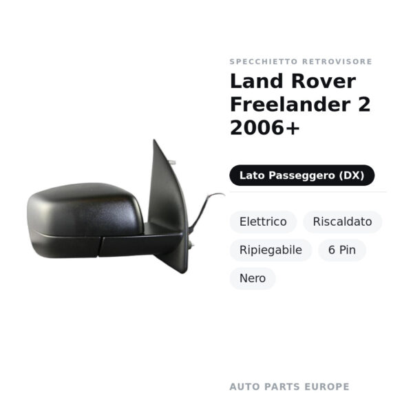 Außenspiegel Rechts Land Rover Freelander 2 2006+ – Elektrisch, Beheizt, Klappbar, 6 Pin, Schwarz – Bild 2