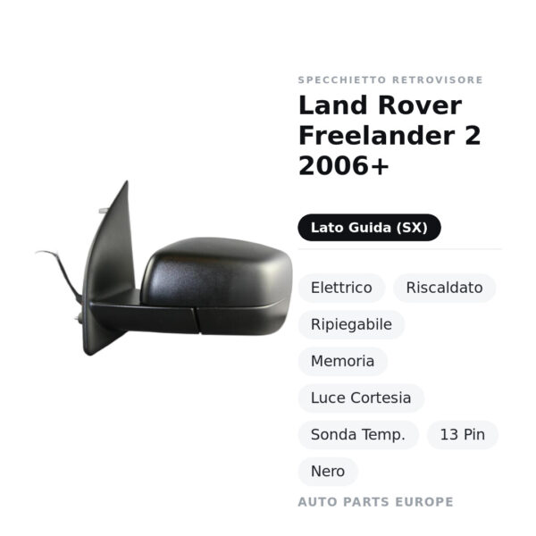 Specchietto Retrovisore Sinistro Land Rover Freelander 2 2006+ – Elettrico, Riscaldato, Ripiegabile, Memoria, Luce Cortesia