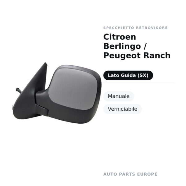 Außenspiegel Links Citroen Berlingo / Peugeot Ranch – Manuell, Lackierbar – Bild 2