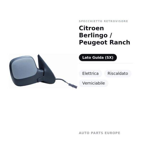 Außenspiegel Links Citroen Berlingo / Peugeot Ranch – Elektric, Beheizt, Lackierbar – Bild 2