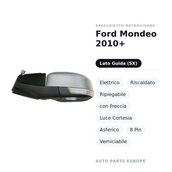 Außenspiegel Links Ford Mondeo 2010+ – Elektrisch, Beheizt, Klappbar, mit Blinker, Umfeldleuchte, Asphärisch, 8-polig