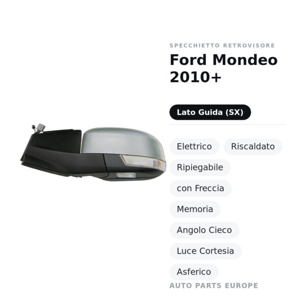 Außenspiegel Links Ford Mondeo 2010+ – Elektrisch, Beheizt, Klappbar, mit Blinker, Speicher, Totwinkel, Komfortlicht