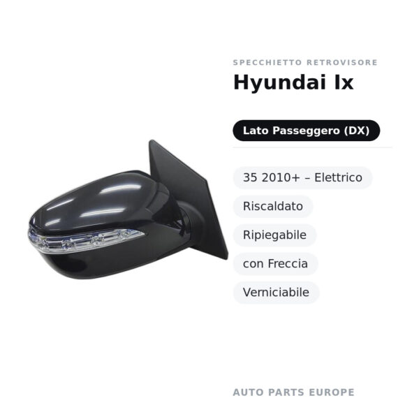 Specchietto Retrovisore Destro Hyundai Ix-35 2010+ – Elettrico, Riscaldato, Ripiegabile, con Freccia, Verniciabile – foto 2