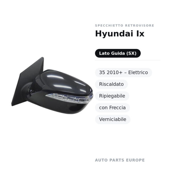 Specchietto Retrovisore Sinistro Hyundai Ix-35 2010+ – Elettrico, Riscaldato, Ripiegabile, con Freccia, Verniciabile – foto 2