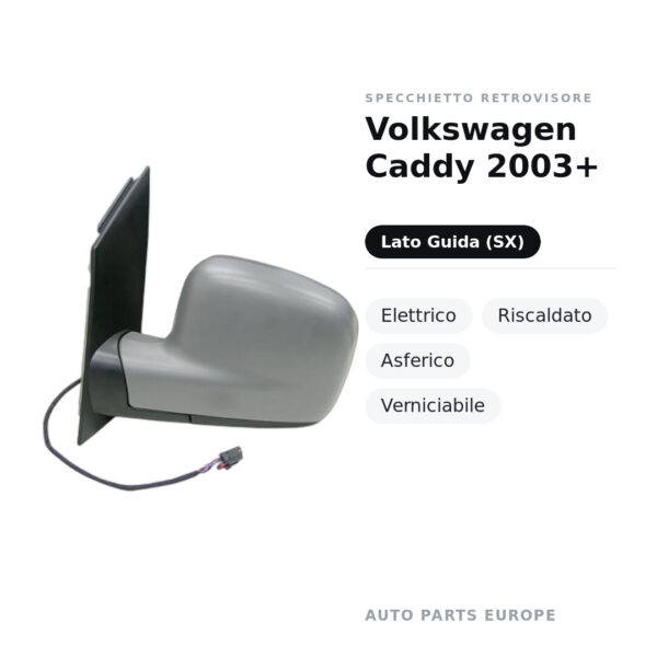 Außenspiegel Links Volkswagen Caddy 2003+ – Elektrisch, Beheizt, Asphärisch, Lackierbar – Bild 2