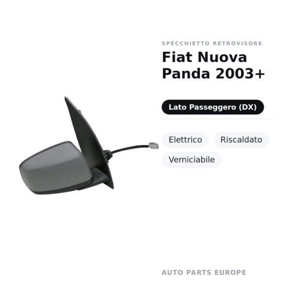 Specchietto Retrovisore Destro Fiat Nuova Panda 2003+ – Elettrico, Riscaldato, Verniciabile – foto 2
