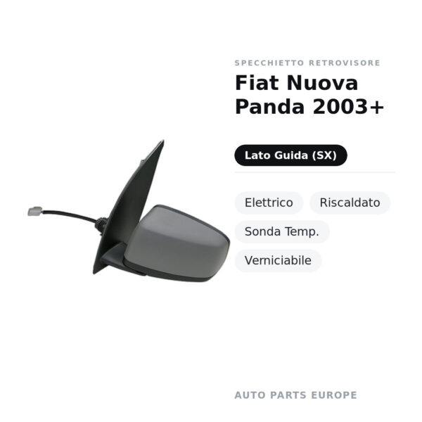 Außenspiegel Links Fiat Nuova Panda 2003+ – Elektrisch, Beheizt, Temperatursensor, Lackierbar – Bild 2