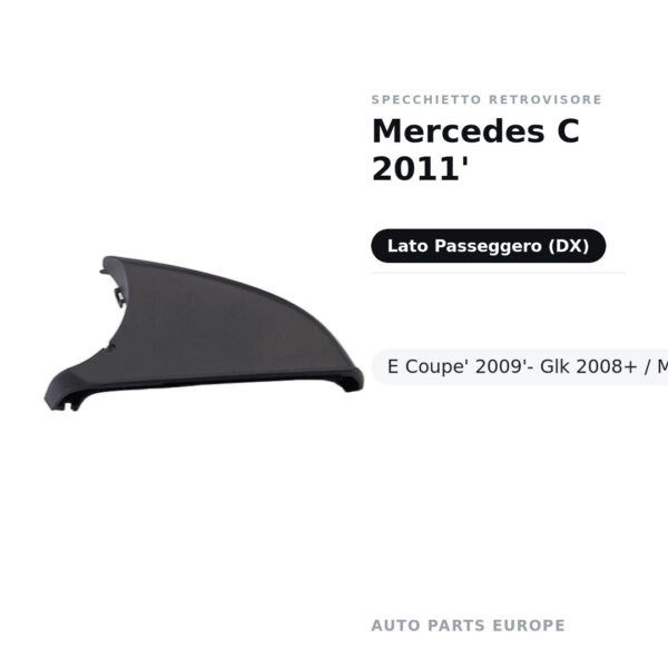 Calotta inferiore Specchietto Retrovisore Destro Mercedes C 2011′- E Coupe’ 2009′- Glk 2008+ / Mercedes A – Verniciabile