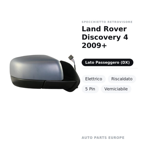 Außenspiegel Rechts Land Rover Discovery 4 2009+ – Elektrisch, Beheizt, 5-polig, Lackierbar – Bild 2