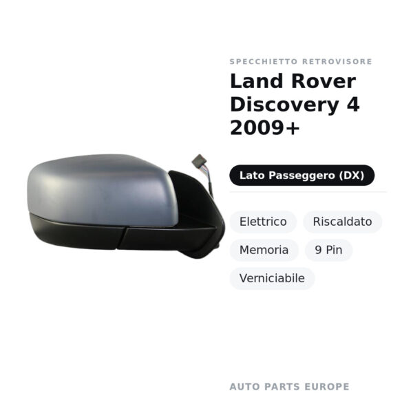 Außenspiegel Rechts Land Rover Discovery 4 2009+ – Elektrisch, Beheizt, Speicher, 9 Pin, Lackierbar – Bild 2