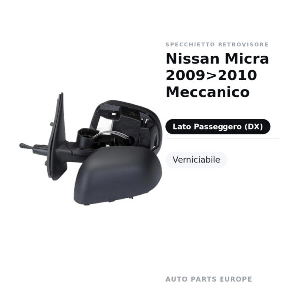 Specchietto Retrovisore Destro Nissan Micra 2009>2010 Meccanico – Verniciabile – foto 2