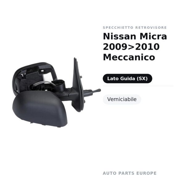 Specchietto Retrovisore Sinistro Nissan Micra 2009>2010 Meccanico – Verniciabile – foto 2
