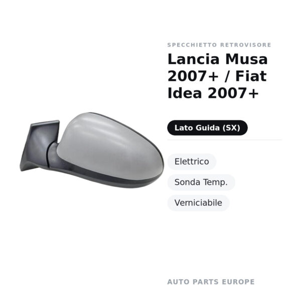 Außenspiegel Links Lancia Musa 2007+ / Fiat Idea 2007+ – Elektrisch, Temperaturvorbereitet, Lackierbar – Bild 2