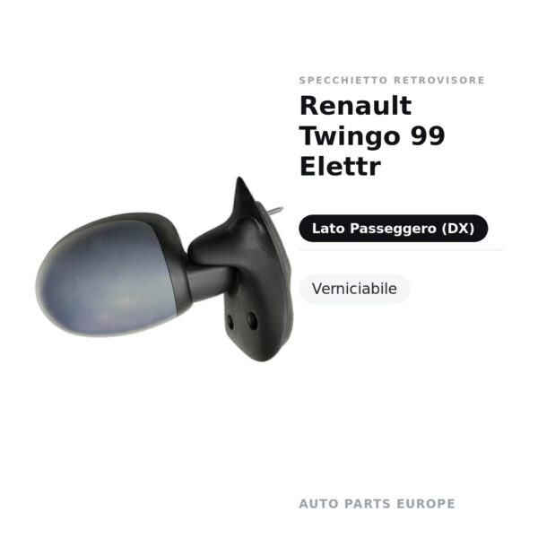 Specchietto Retrovisore Destro Renault Twingo 99 Elettr – Verniciabile – foto 2