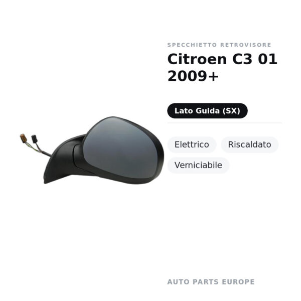 Außenspiegel Links Citroën C3 01 2009+ – Elektrisch, Beheizt, Lackierbar – Bild 2