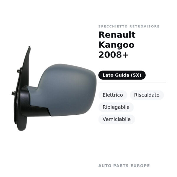 Specchietto Retrovisore Sinistro Renault Kangoo 2008+ – Elettrico, Riscaldato, Ripiegabile, Verniciabile – foto 2