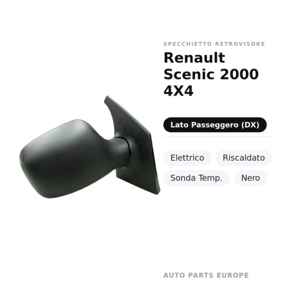 Specchietto Retrovisore Destro Renault Scenic 2000 4X4 – Elettrico, Riscaldato, Sonda Temp., Nero – foto 2