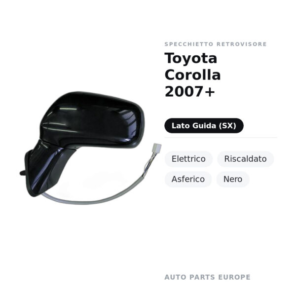 Außenspiegel Links Toyota Corolla 2007+ – Elektrisch, Beheizt, Asphärisch, Schwarz – Bild 2
