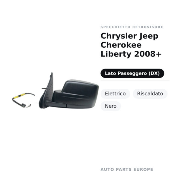 Außenspiegel Rechts Chrysler Jeep Cherokee Liberty 2008+ – Elektrisch, Beheizt, Schwarz – Bild 2