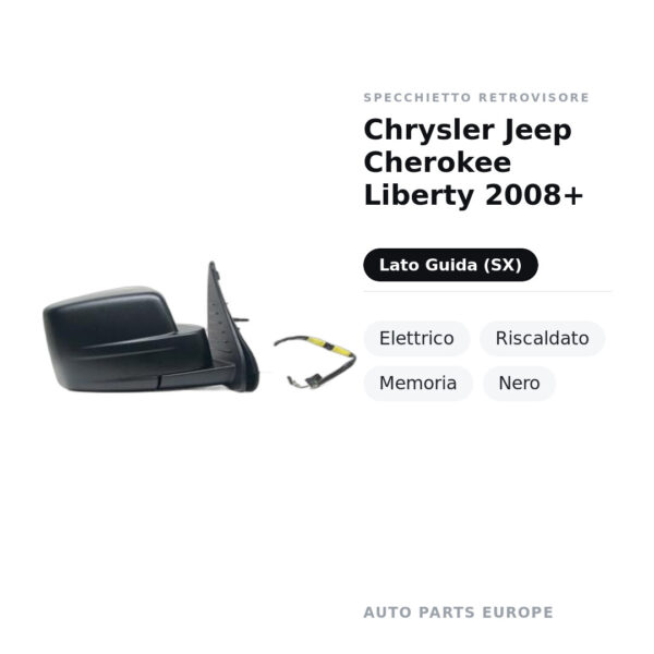 Außenspiegel Links Chrysler Jeep Cherokee Liberty 2008+ – Elektrisch, Beheizt, Memory, Schwarz – Bild 2