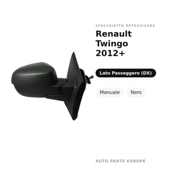 Specchietto Retrovisore Destro Renault Twingo 2012+ – Manuale, Nero – foto 2