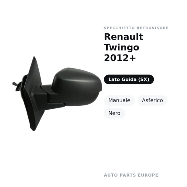 Außenspiegel Links Renault Twingo 2012+ – Manuell, Asphärisch, Schwarz – Bild 2
