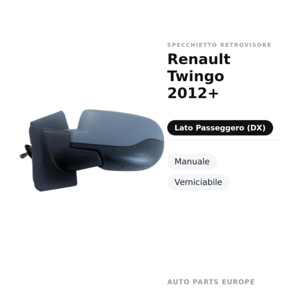 Außenspiegel Rechts Renault Twingo 2012+ – Manuell, Lackierbar – Bild 2