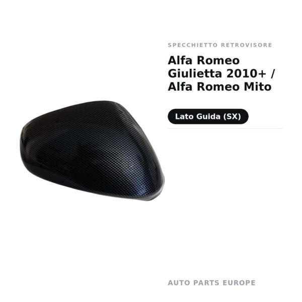 Calotta Specchietto Retrovisore Sinistro Alfa Romeo Giulietta 2010+ / Alfa Romeo Mito – Effetto carbonio, Verniciabile