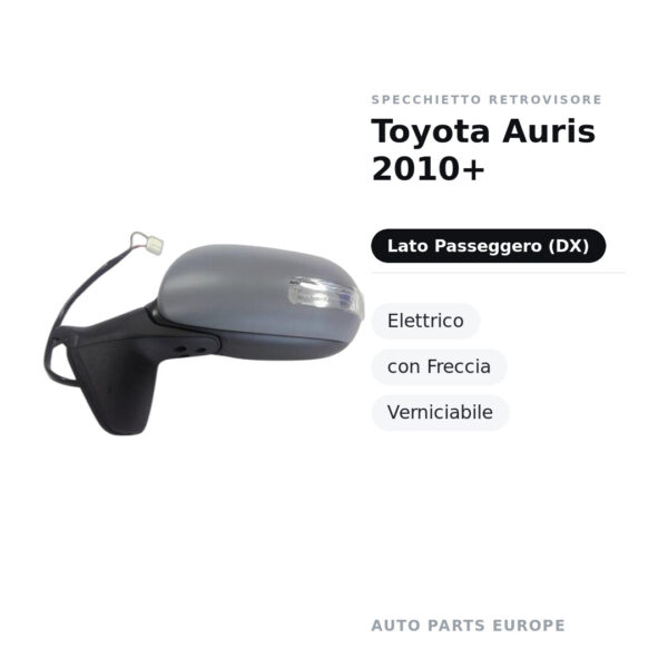 Specchietto Retrovisore Destro Toyota Auris 2010+ – Elettrico, con Freccia, Verniciabile – foto 2