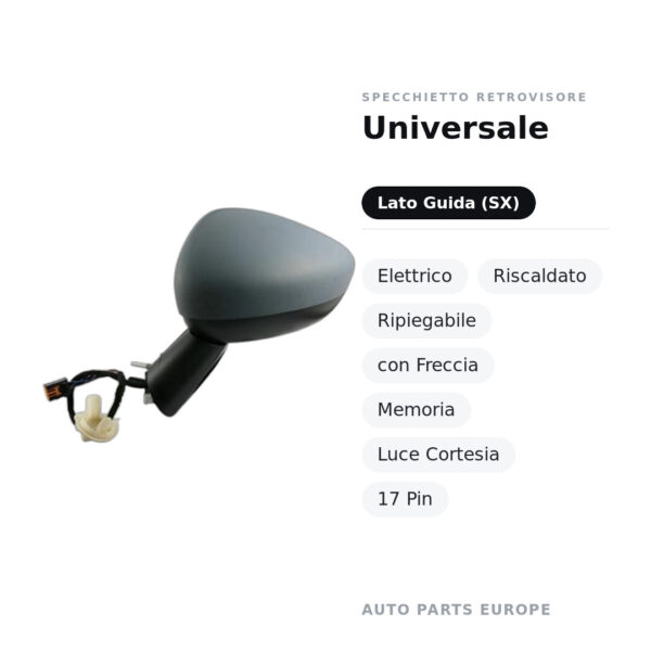 Specchietto Retrovisore Sinistro Universale – Elettrico, Riscaldato, Ripiegabile, con Freccia, Memoria, Luce Cortesia, 17