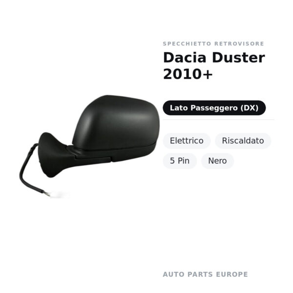 Außenspiegel Rechts Dacia Duster 2010+ – Elektrisch, Beheizt, 5 Pin, Schwarz – Bild 2