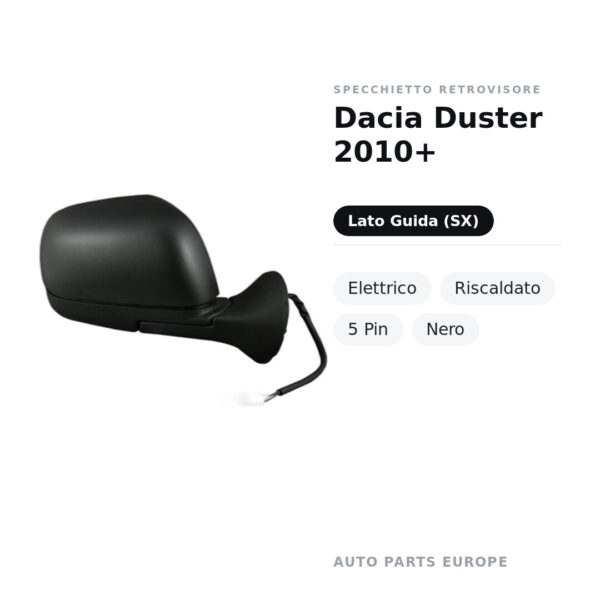 Specchietto Retrovisore Sinistro Dacia Duster 2010+ – Elettrico, Riscaldato, 5 Pin, Nero – foto 2